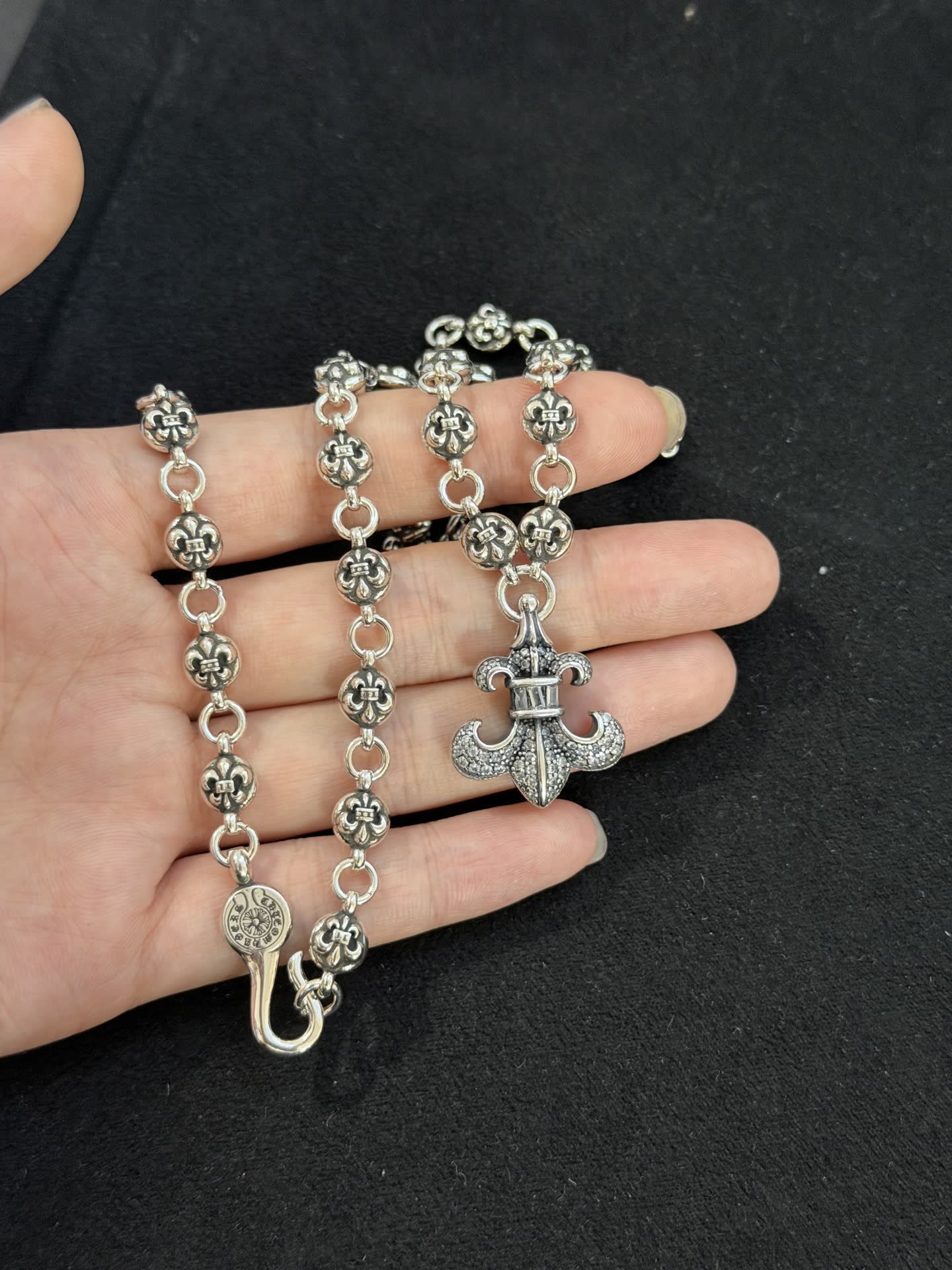 Chrome Hearts Silver Fleur-de-lis Pendant Chain Necklace